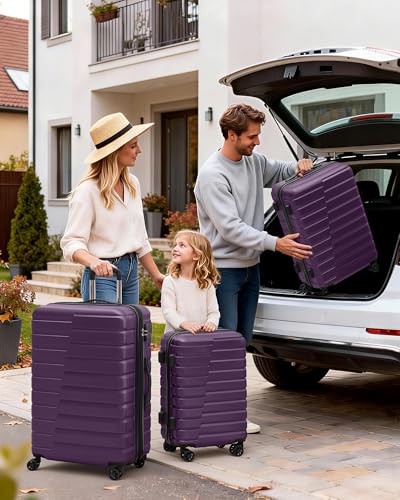 Coolife Lightweight Luggage with TSA Lock,3 Piece Set Purple - color: Purple, size: 3 Piece Set (20in/24in/28in)