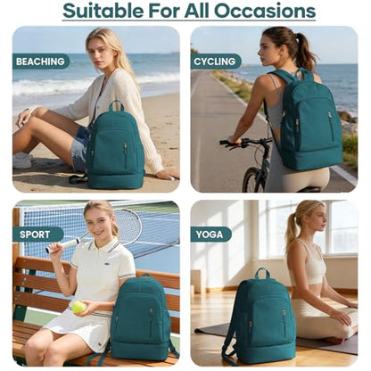 Gym Backpack for Women, Dance Volleyball Backpacks With Shoe Compartment - color: Peacock Blue