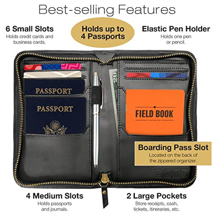 Excello Global Products Leather Travel Wallet & Passport Holder, Black Split Grain Leather - color: Black (Split Grain)