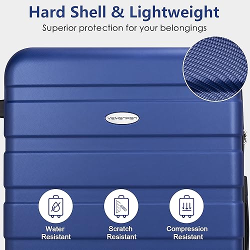 Luggage Sets Hardside Lightweight Suitcase with Spinner Wheels TSA Lock, 3-Piece Set (20/24/28) - color: NavyBlue