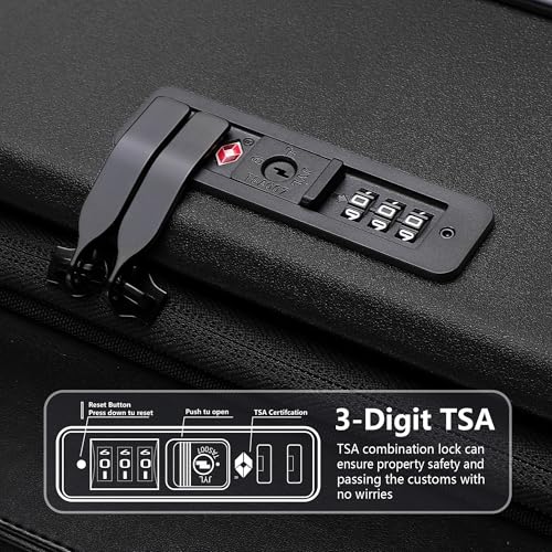 28 Inch Luggage with Spinner wheels, Expandable Hybrid Soft Front & Hard Shell Large Checked Luggage with TSA Lock, Black - color: Black, size: 28 Inch