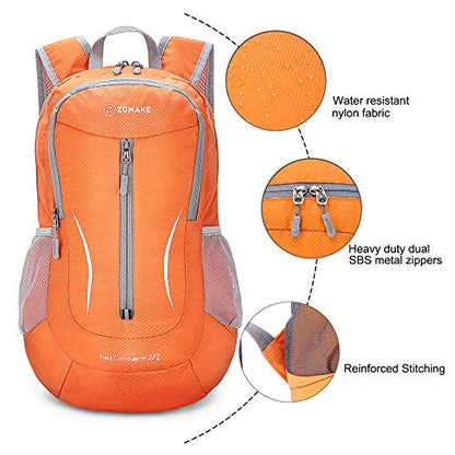 ZOMAKE Lightweight Packable Backpack 25L, Foldable Hiking Daypack - color: Orange a, size: 25L