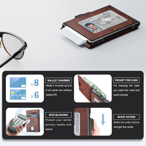 Wallet for Men, Minimalist Leather RFID Blocking Bifold Wallet, Cash Slot - color: Reddish brown