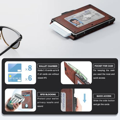 Wallet for Men, Minimalist Leather RFID Blocking Bifold Wallet, Cash Slot - color: Reddish brown
