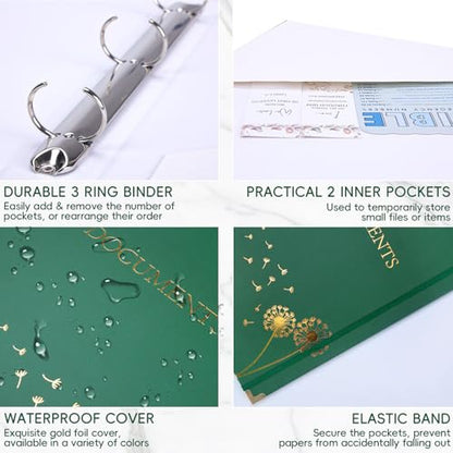 XKDOUS Important Document Organizer 3 Ring Binder Folio Folders for Papers - color: Darkgreen