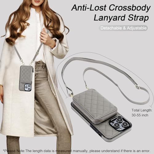 Bocasal Crossbody Wallet Case Card Holder for iPhone 14 Pro Max Grey - color: Gray