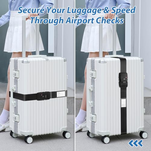 TSA Approved Luggage Straps with Combination Lock (Straight Black) - color: Straight Black