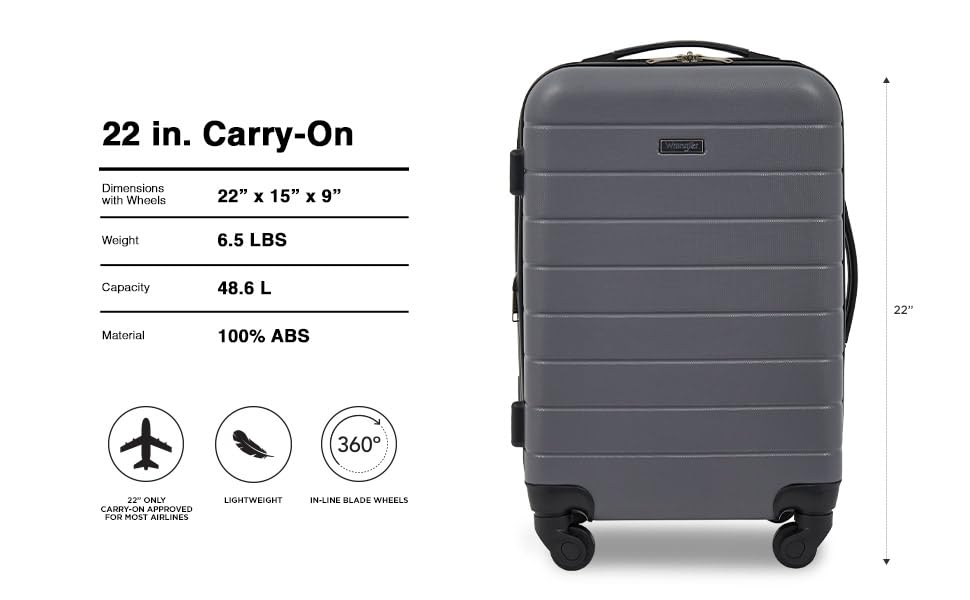Wrangler Smart Spinner Hardside Luggage, 22-Inch Carry-On, Quiet Shade - color: Quiet Shade, size: Carry-On Only