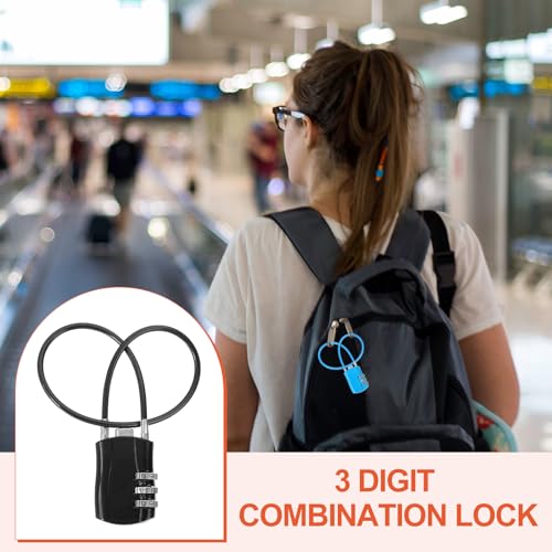 MECCANIXITY 2pcs Luggage Travel Lock 3 Digit Cable Combination Lock Black - color: Black, size: 12 Inch