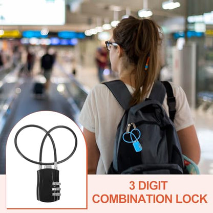 MECCANIXITY 2pcs Luggage Travel Lock 3 Digit Cable Combination Lock Black - color: Black, size: 12 Inch