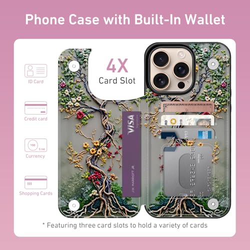 FUNMIKO for iPhone 16 Pro Max Wallet Case, Card Holder, RFID-Blocking - color: Blooming Tree of Life, size: iPhone 16 Pro Max