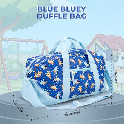 Bluey Duffle Bag, 16” Travel Sleepover Bag for Girls & Boys, Kids Weekender Bag, Blue - color: Bluey