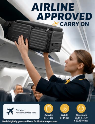 20-Inch Front Opening Carry On Luggage with Detachable Bag, Black - color: Black