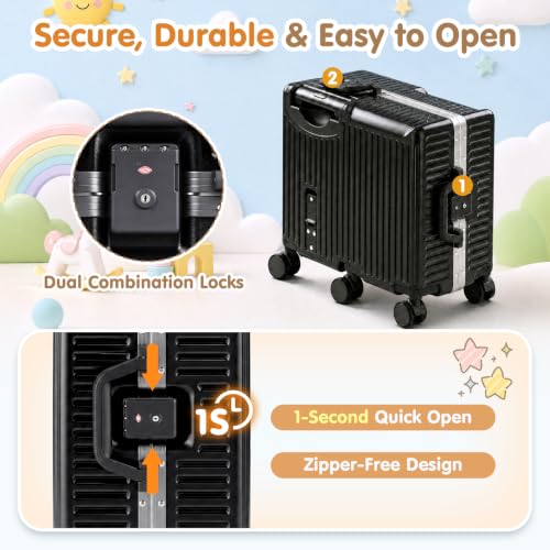 Kids Ride-On Luggage, 20" Aluminum Frame Carry-On with 6 Wheels (Black) - color: Black