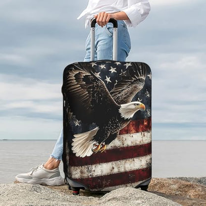 Travel Luggage Cover Bald Eagle with Flag, High Elasticity Washable Travel Baggage Protector Case Fits 18-22 in - color: Bald Eagle with Flag, size: 18-22 in