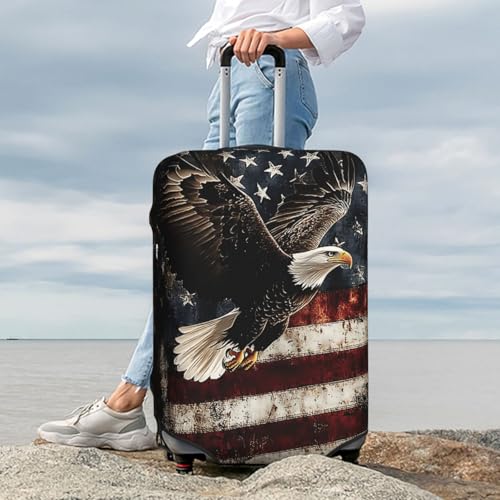Travel Luggage Cover Bald Eagle with Flag, High Elasticity Washable Travel Baggage Protector Case Fits 22-24 in - color: Bald Eagle with Flag, size: 22-24 in