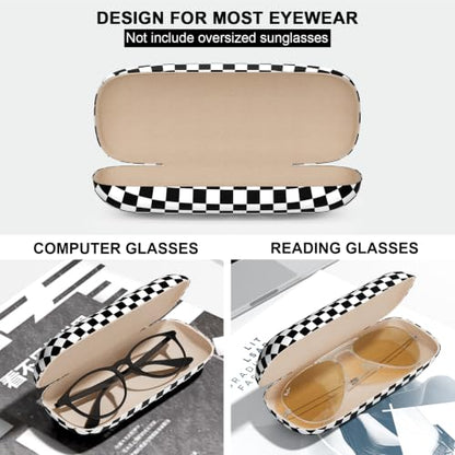 Eyeglasses Case, Hard Shell Protective Case for Glasses, Unisex for Women Men - color: Black Checkred