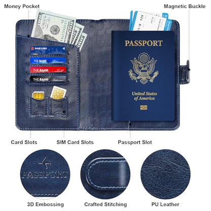 Passport Holder for Travel Essentials Wallet Cover Case Women Men Gift - color: D-Blue