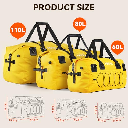 HEETA Waterproof Duffel Bag Travel Motorcycle Dry Bag Backpack 60L/80L/110L - color: Yellow, size: 110L