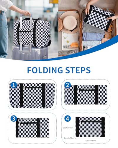 Narwey Personal Item Travel Bag, Carry on Foldable Duffle Bag for Women Men - color: ZCB-Black Checkerboard