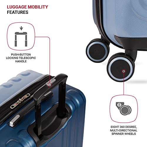 SwissGear Duet Expandable Luggage, Hard Shell Large Luggage with Spinner Wheels - color: Light Blue/Navy, size: Checked-Large 28-Inch