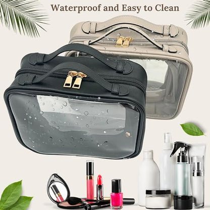 JAZD Clear Makeup Bag Toiletry Bag for Women Cosmetic Case Large Capacity Travel Make Up Bag Organizer Transparent Storage Compartment TSA Approved - color: BLACK