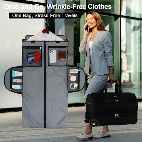 Modoker Convertible Garment Travel Bag with Trolley and Wheels, 25in Black - color: 25in-Rich black