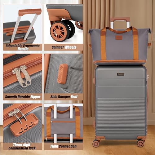 Cobens Luggage Sets 5 Piece with Spinner Wheels, 20/24/28inch - color: Gray