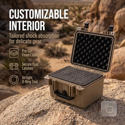 MEIJIA Portable All Weather IP67 Waterproof Camera Case,hard case with Customizable Fit Foam,Fit Use of Drones,Camera,Equipments,10.62 x9.68x6.87inches(Desert Tan) - color: Desert Tan, size: 10.62 x 9.68 x 6.87 inches