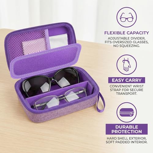 GWCASE Portable 2 in 1 Contact Lens Case and Glasses Case for 2 Pairs - color: Purple
