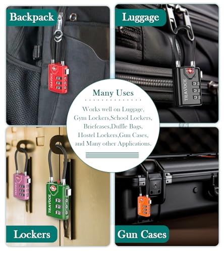 TRAVOCE TSA Approved Luggage Locks, Combination Cable Locks, 4 Pack, Pink - color: Pink 4 Pack