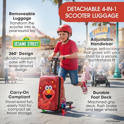 KIDDIETOTES Sesame Street Detachable Scooter Luggage, Ride-On Carry-On - style: Elmo