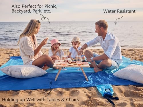 WEKAPO Beach Blanket Sandproof Waterproof, Extra Large Beach Mat, Oversized & Compact Sand Free, Quick Drying Beach Essentials for Vacation, Cruise, Picnic & Camping with Stakes - color: Blue, size: 9x10 FT (1～8 person)