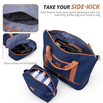 KUNEL Luggage Sets 5 Pcs suitcases with Wheels, 20/24/28Inch, Blue - color: Blue
