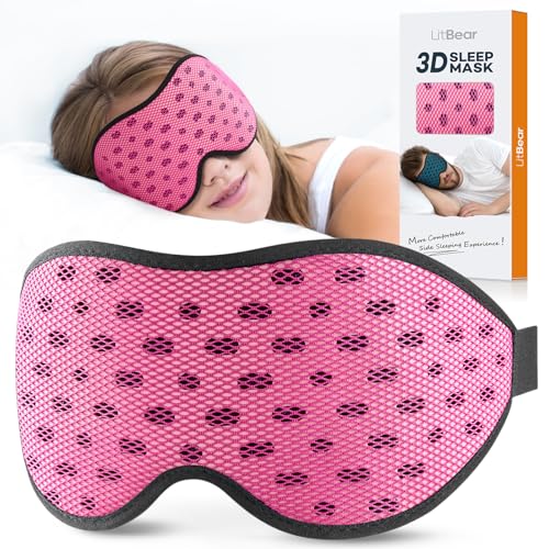 LitBear Breathable Sleep Mask, 3D Eye Mask Sleep for Side Sleeper Women Men - color: Pink