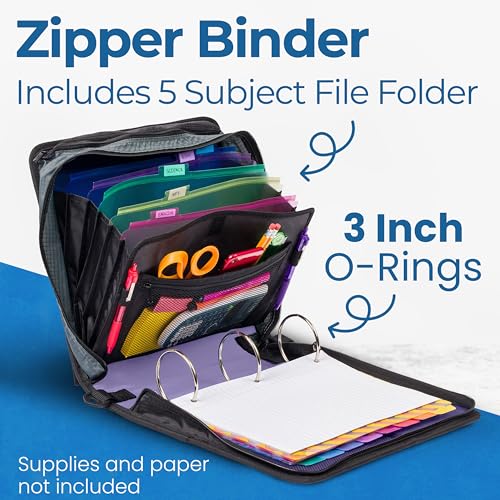 Case-it School Zipper Binder | 3-Inch O-Rings | 600-Sheet | D-146 Lavender - color: K Purple Lavender, size: 1 Pack