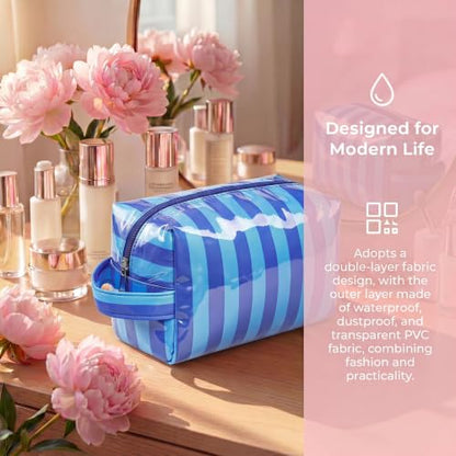 PVC Striped Clear Coated Waterproof Makeup Bag(14Blue Striped) - color: 14Blue Striped