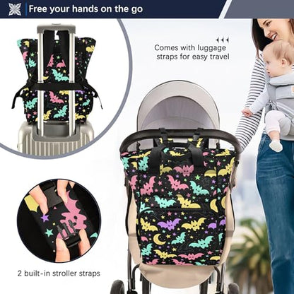 MNSRUU Diaper Bag Bats and Moon Large Capacity Changing Backpack Multifunction Travel Tote Nappy Bag Baby Diaper Backpack for Mom Dad - color: Bats A10797
