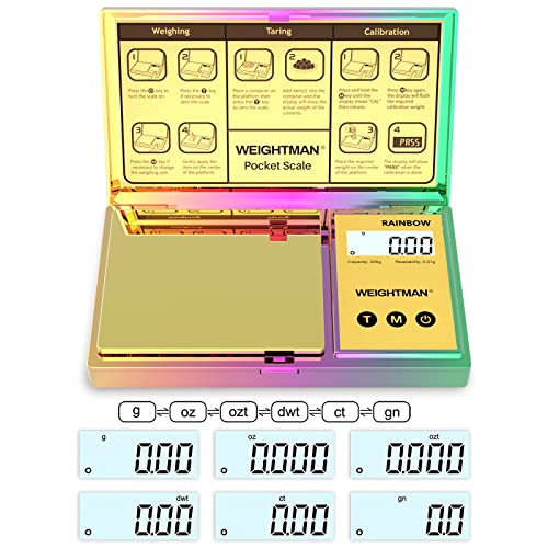 WEIGHTMAN Shiny Digital Gram Scale 200g x 0.01g, Chrome Rainbow Mini Scale - color: Multicolored