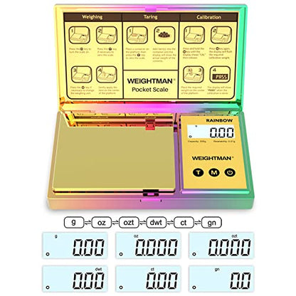 WEIGHTMAN Shiny Digital Gram Scale 200g x 0.01g, Chrome Rainbow Mini Scale - color: Multicolored