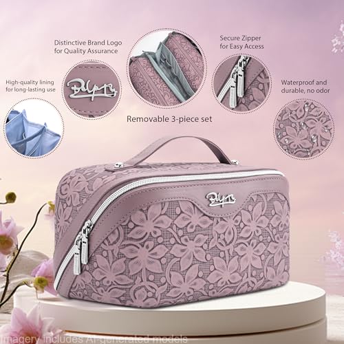 BOYATU Travel Makeup Bag Cosmetic Bags for Women: 3 Pcs Set Make up Bag - color: Z-64Purple