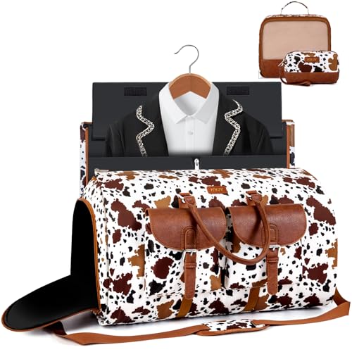 Garment Bag for Travel Convertible Carry on Travel Duffel Bag for Men Women - color: A08-Brown cow