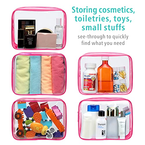 F-color TSA Approved Toiletry Bag - Clear Makeup Bag, 3 Pack, Rose Red - color: Rose Red, size: TSA Carry-on Series (3 Medium)