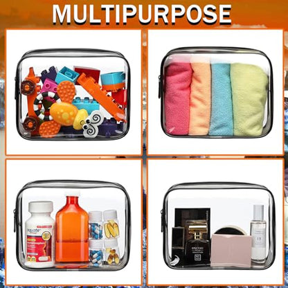 18 Pieces Clear Cosmetics Bag Bulk, TSA Approved Toiletry Bag for Travel, Clear Zippered Cosmetic Makeup Pouch, Waterproof Vinyl Plastic Organizer Case for Vacation Bathroom (Small) - color: 18 Small Black
