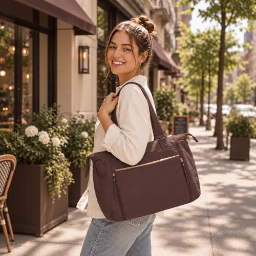 MOMINSIDE Diaper Bag Tote with Changing Station Convertible Diaper Bag Backpack Tote pañaleras para bebe Large Baby Bag, Hospital Bag Mommy Bag Travel Diaper Bag for Mom, 16 Pockets, Dark Brown - color: Dark Brown