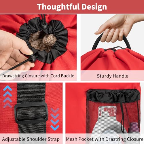 150L Laundry Bag Backpack with 3 Sizes Mesh Wash Bags and Shoulder Straps - color: Bright Red, size: 150L