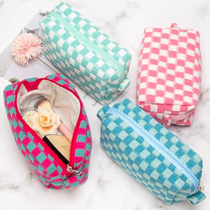 Checkered Makeup Bag for Purse, Small Travel Cosmetic Pouch,Lake Blue - color: Lake Blue