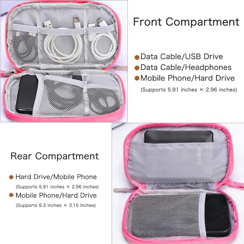Universal Cable Organizer - Electronics Accessories Bag for USB Drives, Power Adapter, Earphones, Cords etc, Double Layer, Pink