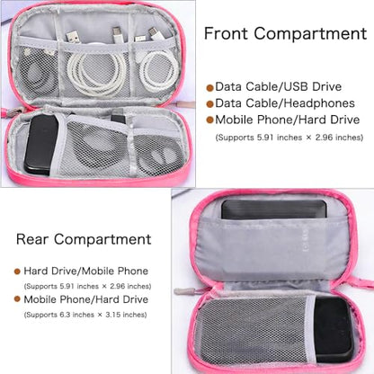 Universal Cable Organizer - Electronics Accessories Bag for USB Drives, Power Adapter, Earphones, Cords etc, Double Layer, Pink