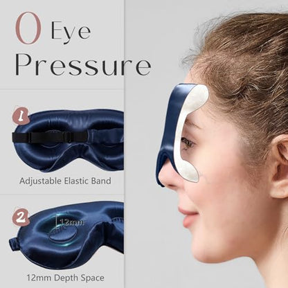 ZIMASILK Adjustable 3D 22 Momme 100% Mulberry Silk Sleep Mask | Upgraded Eye Mask for Sleeping - Soft & Breathable Blindfold - Blackout for Deep Sleeping (Navy Blue) - color: Navy Blue